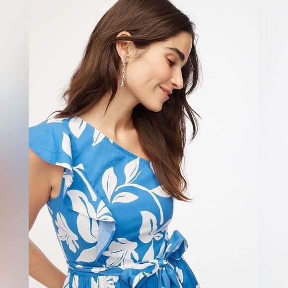 J Crew Factory NWT One Shoulder Midi Dress Size 4 in Santorini White - Picture 2 of 6